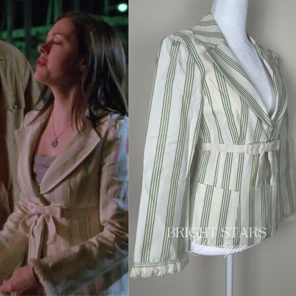 Rare Stripe Blazer Jacket ASO Paige Matthews Charmed Cream Green Bow 6 Vintage - Picture 4 of 10